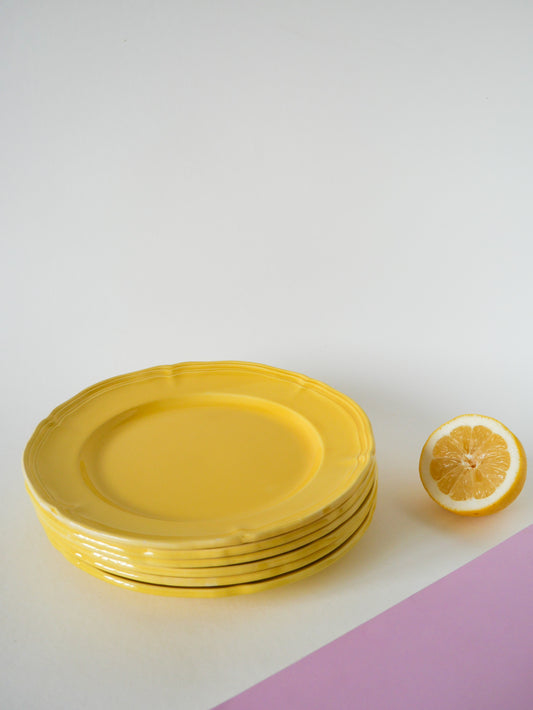 Lot de 6 assiettes plates Badonviller jaune citron, 1960