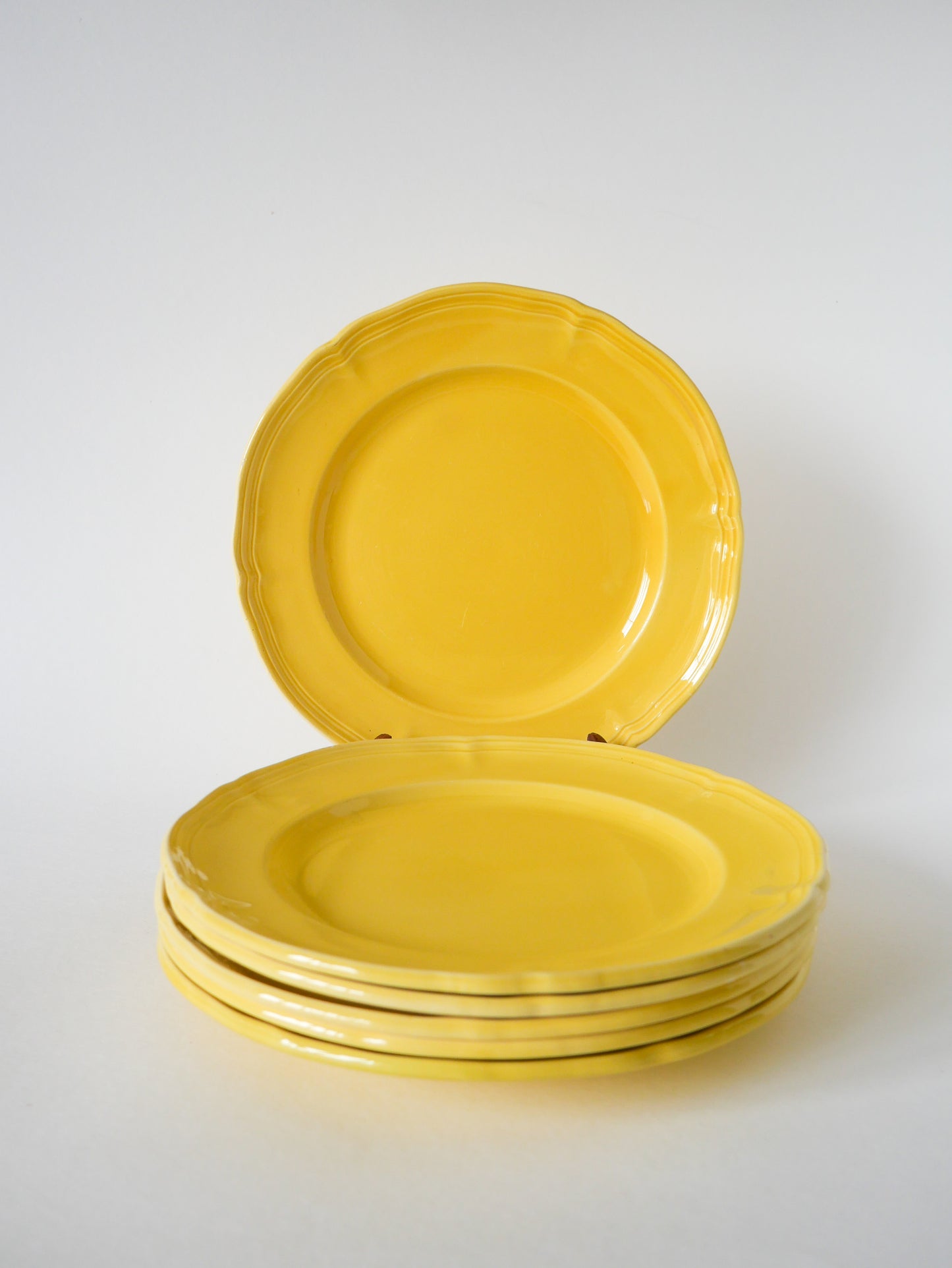 Lot de 6 assiettes plates Badonviller jaune citron, 1960