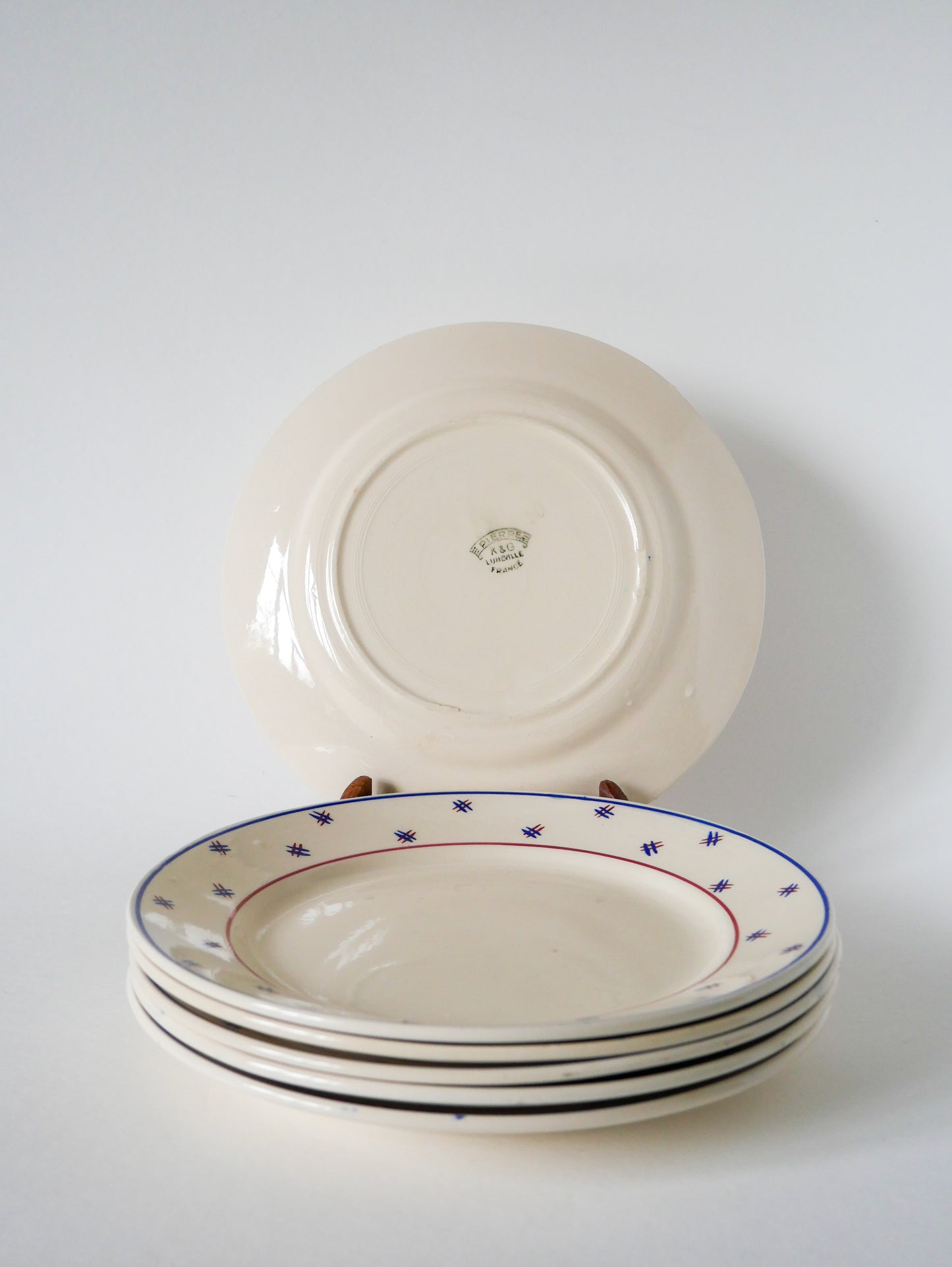 Lot de 6 assiettes plates, Lunéville modèle E Pierrée, 1940