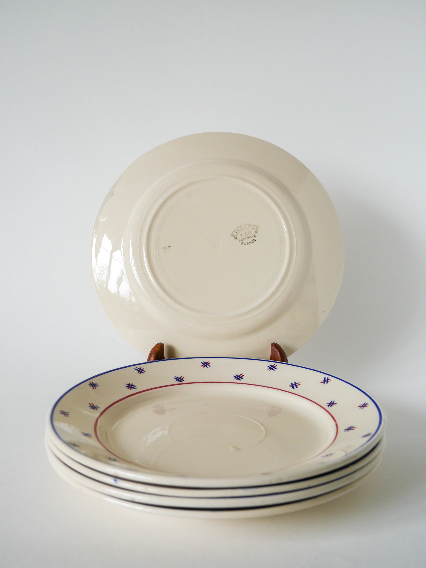 Lot de 5 assiettes plates, Lunéville modèle E Pierrée, 1940