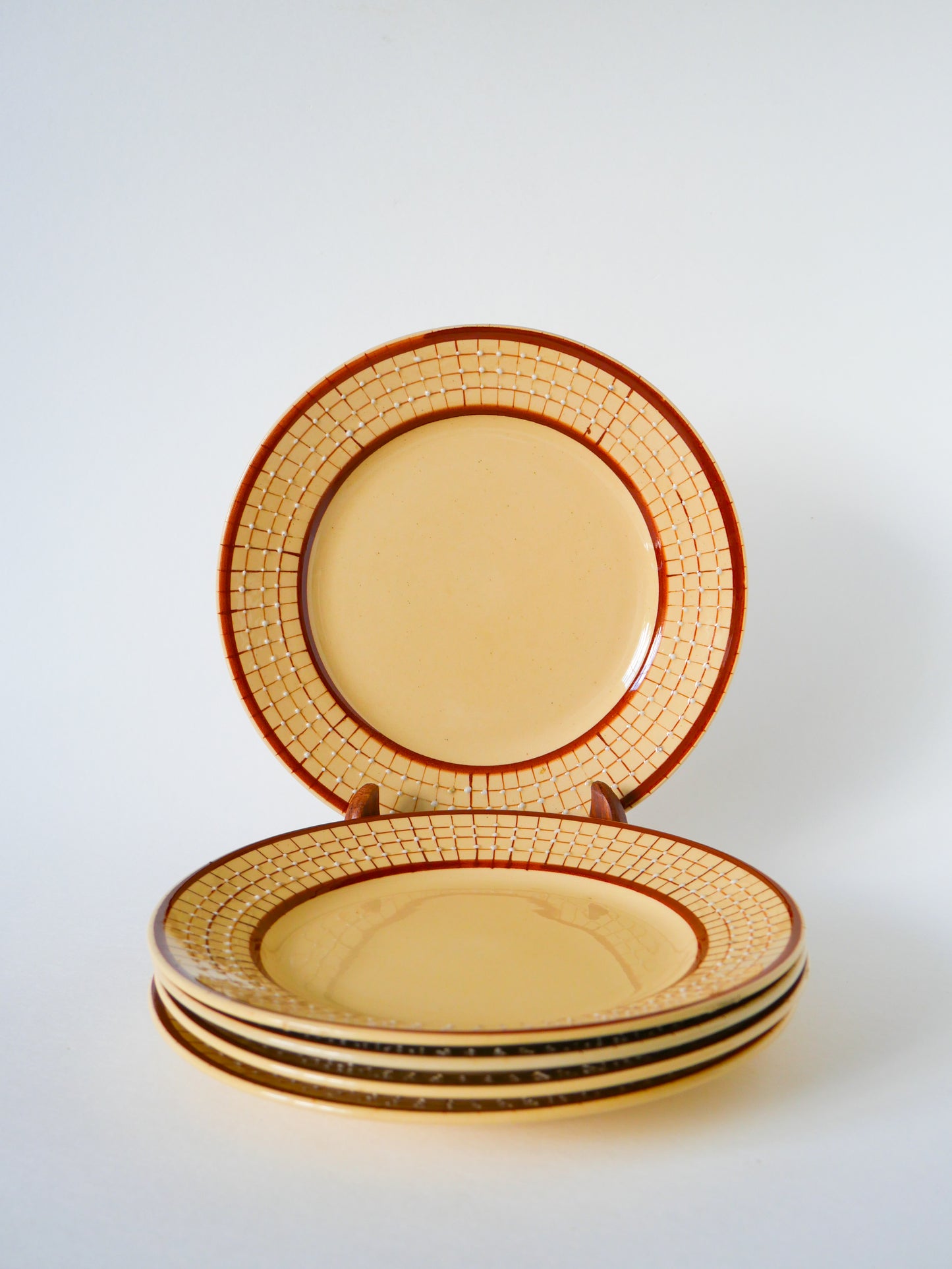 Lot de 5 assiettes plates, Salins, Marron et Beige Texturé, Art Déco, 1930