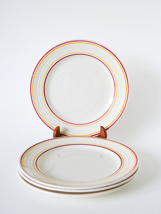 Lot de 4 assiettes plates à liserés, Digoin Sarreguemines, 1960