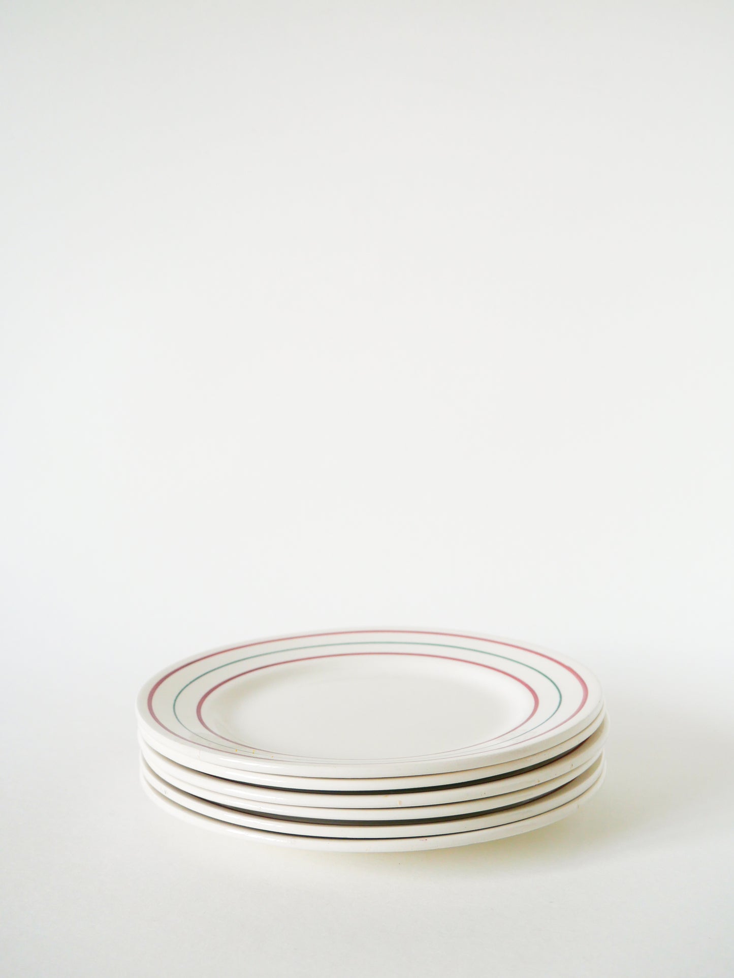 Lot de 6 assiettes à dessert Badonviller, Modèle Lignes, Rose et Vert, 1960