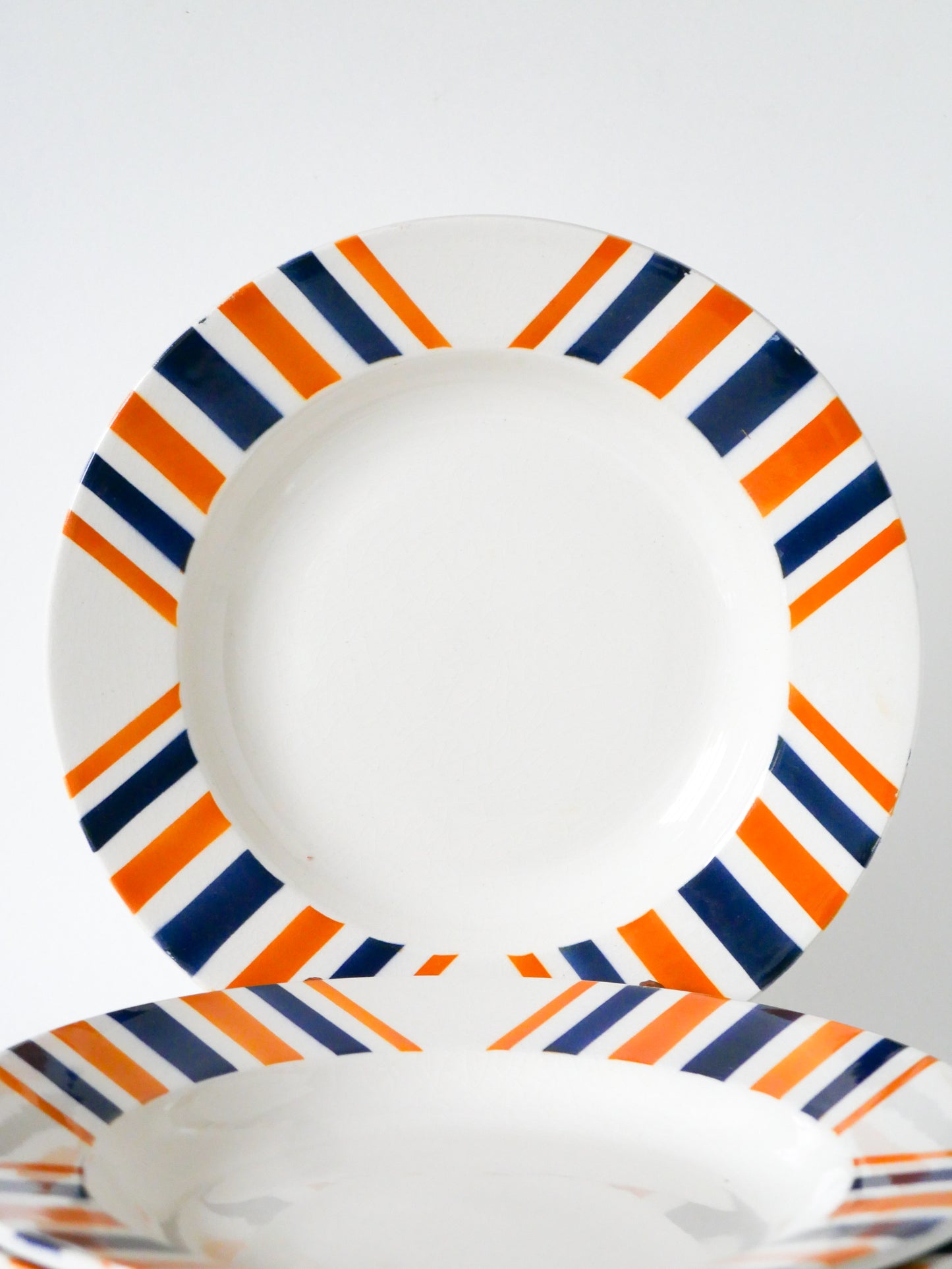 Lot de 6 assiettes creuses à rayures, HBCM  modèle "Eskualouna", Orange et Bleu, 1960