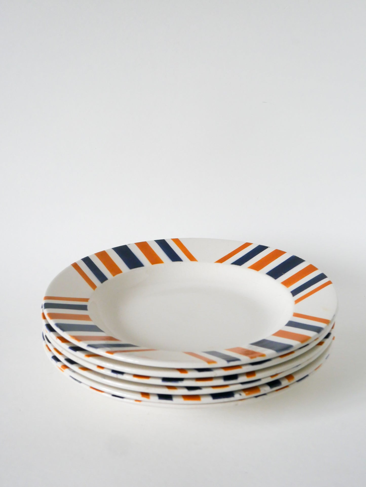 Lot de 6 assiettes creuses à rayures, HBCM  modèle "Eskualouna", Orange et Bleu, 1960