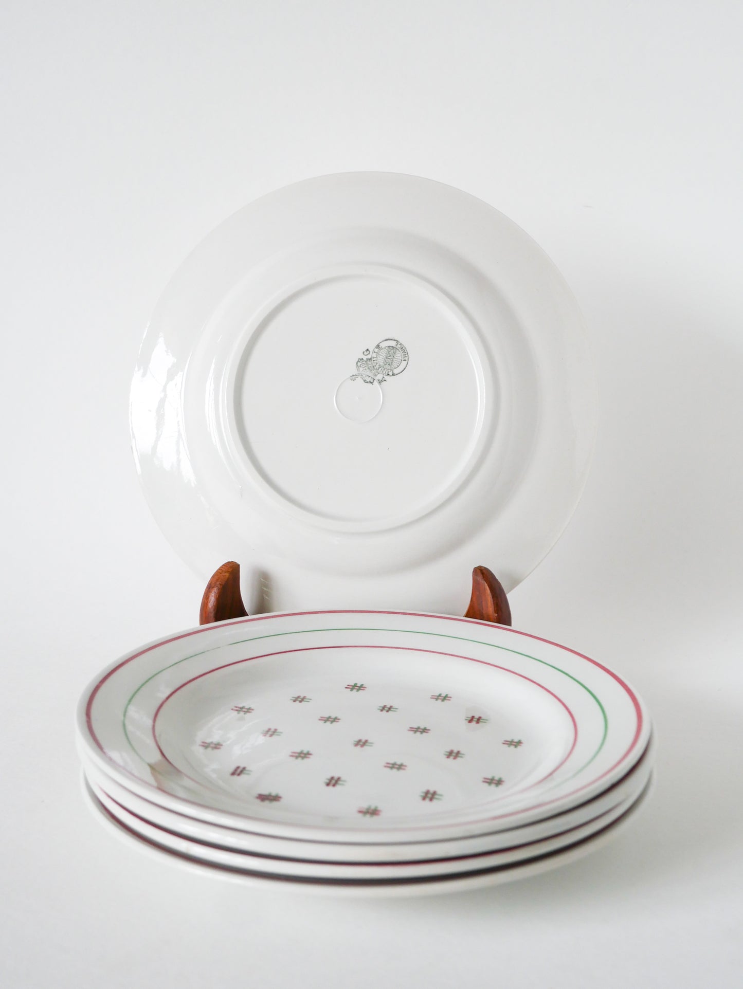 Lot de 5 assiettes à dessert Lunéville, Liserés et motifs, Design, 1960