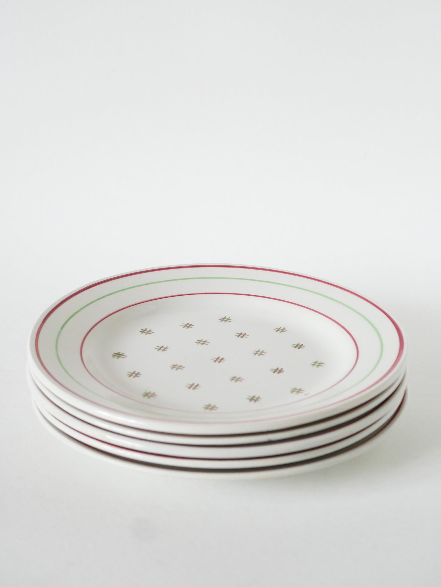 Lot de 5 assiettes à dessert Lunéville, Liserés et motifs, Design, 1960