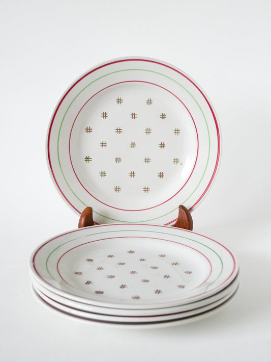 Lot de 5 assiettes à dessert Lunéville, Liserés et motifs, Design, 1960