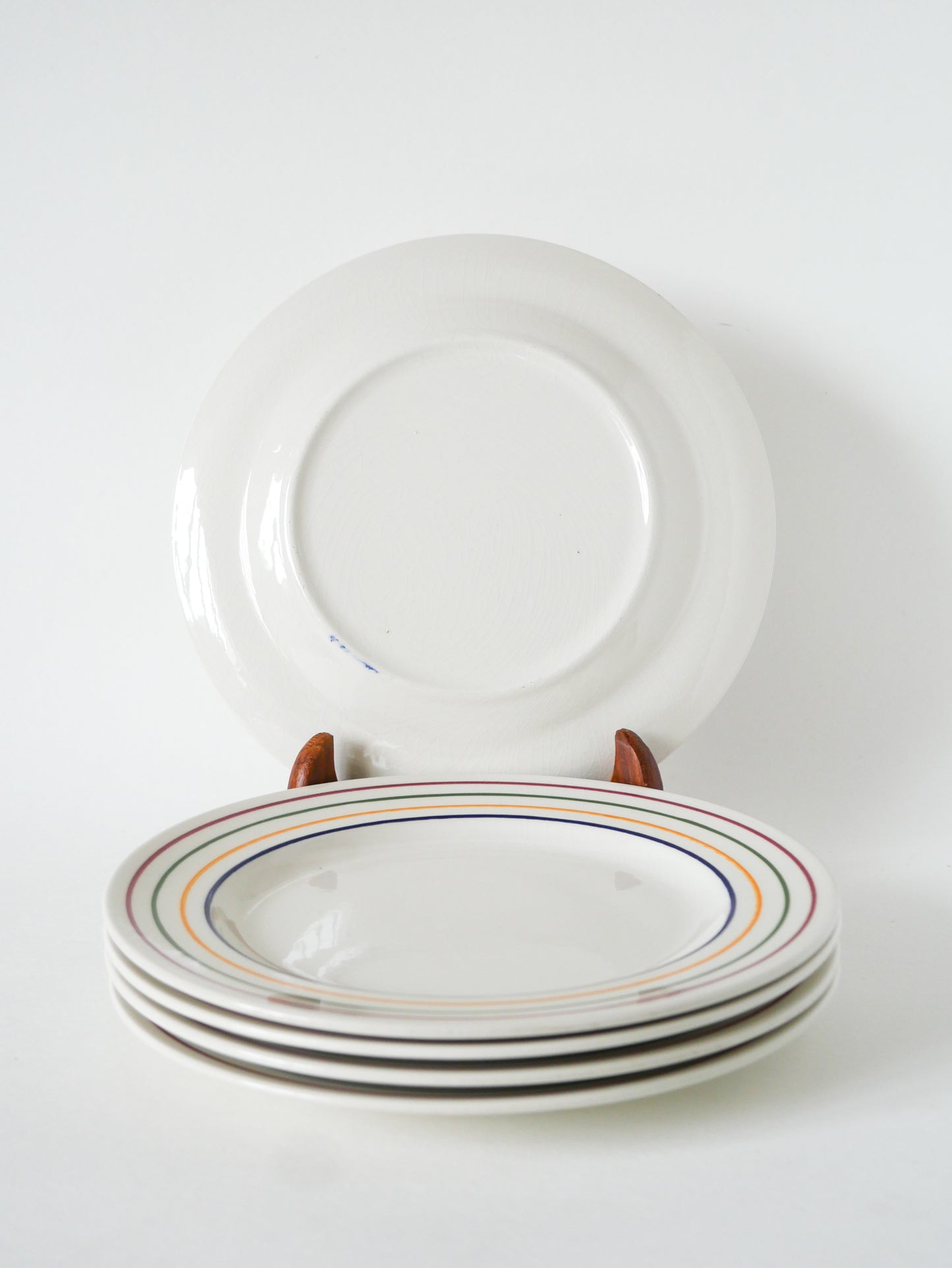 Lot de 5 assiettes à dessert, Liserés Multicolores, Design, 1960