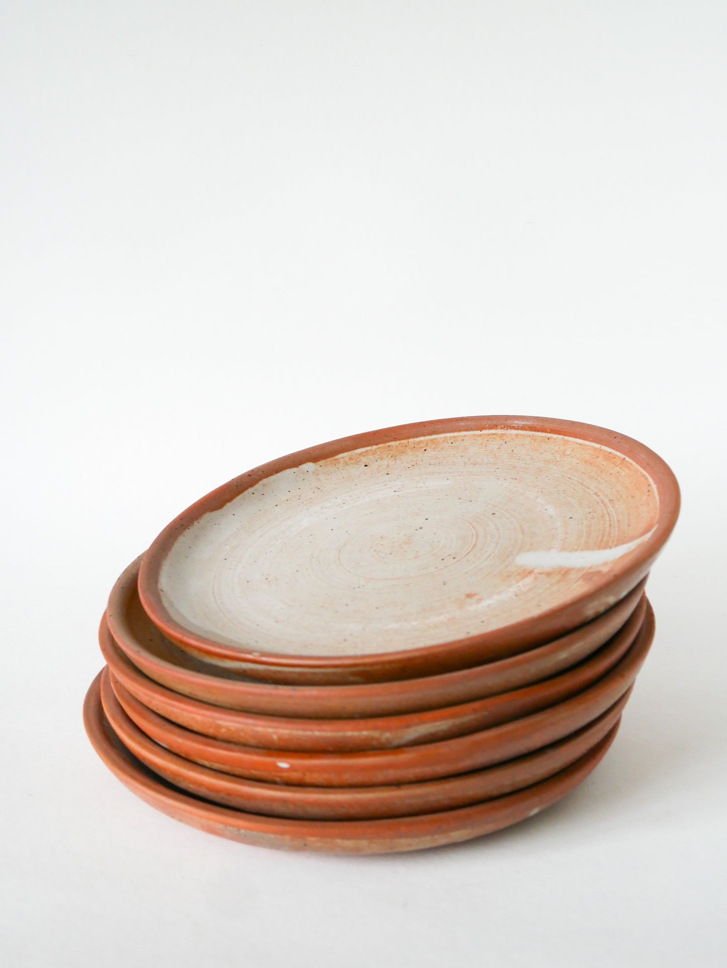 Lot de 6 assiettes plates en grès artisanal, 1970