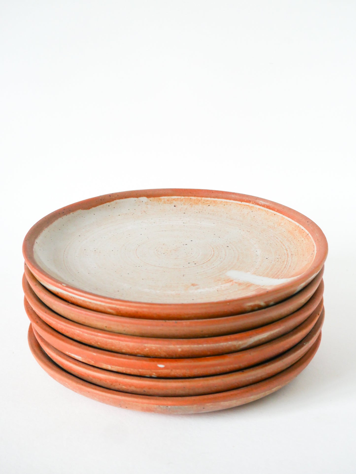 Lot de 6 assiettes plates en grès artisanal, 1970