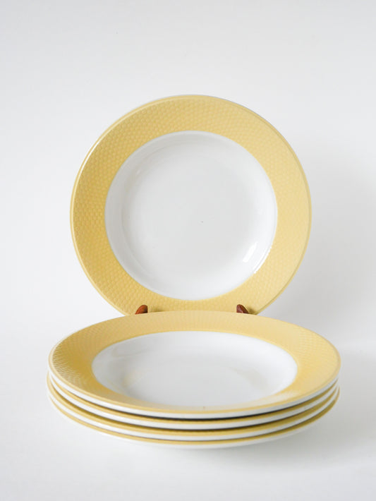 Lot de 5 assiettes creuses Badonviller, bordure nid d'abeille Jaune Poussin, 1960