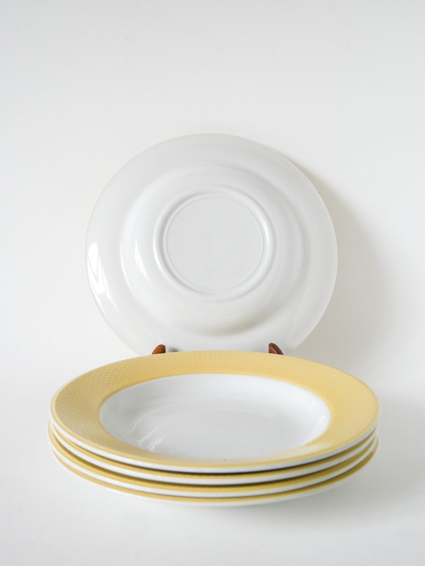 Lot de 5 assiettes creuses Badonviller, bordure nid d'abeille Jaune Poussin, 1960