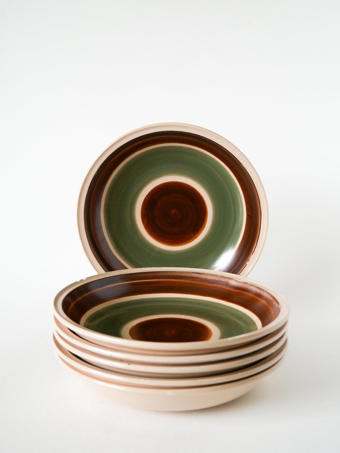 Lot de 6 assiettes creuses en grès Gien, Peintes à la main, 1970