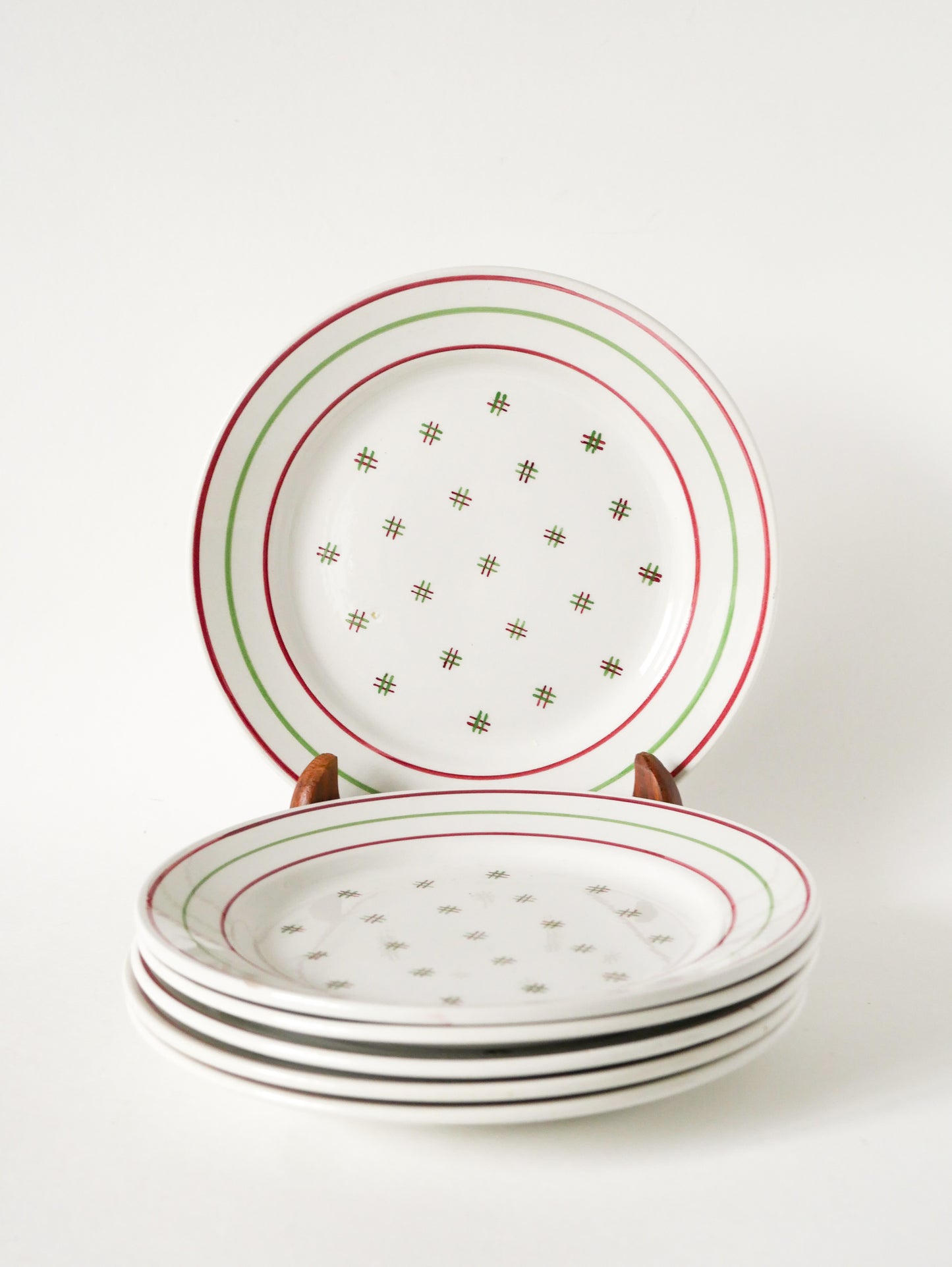 Ensemble de 6 assiettes à dessert Lunéville, Liserés et motifs, Design, 1960