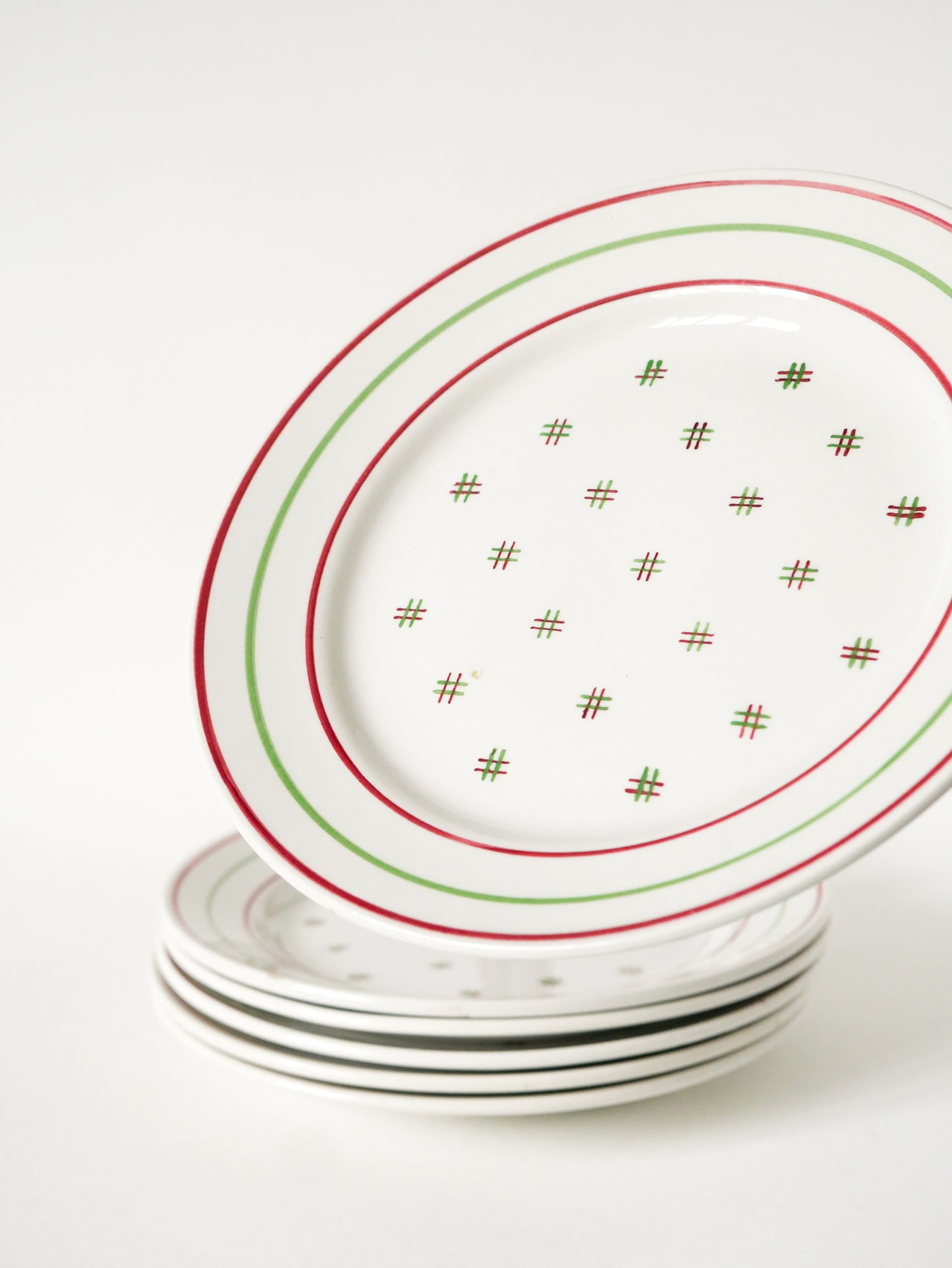 Ensemble de 6 assiettes à dessert Lunéville, Liserés et motifs, Design, 1960