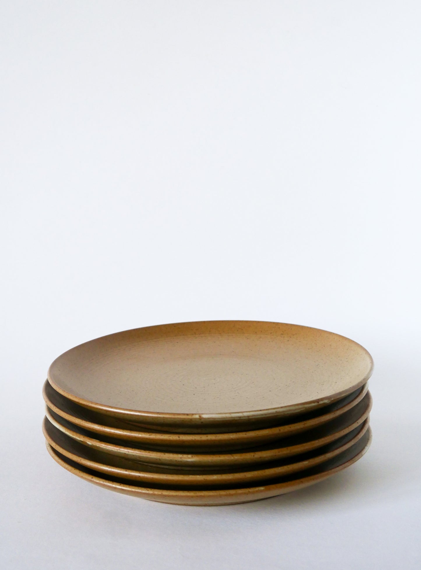 Lot de 5 très grandes assiettes plates en grès, Grès du Village, 1970