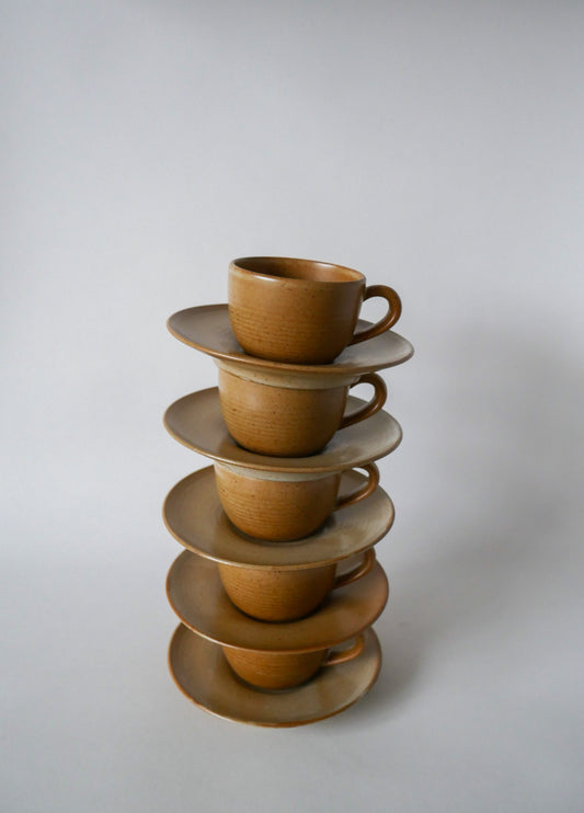 Lot de 5 tasses et sous-tasses à café en grès 1970