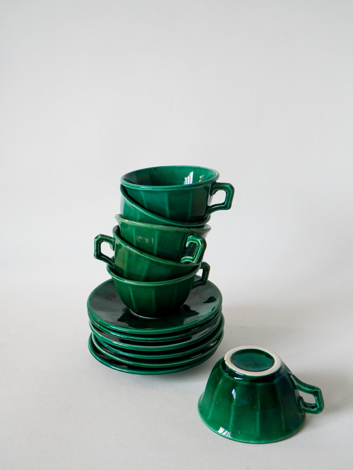 Lot de 6 tasses à café en céramique vert Lunéville 1960