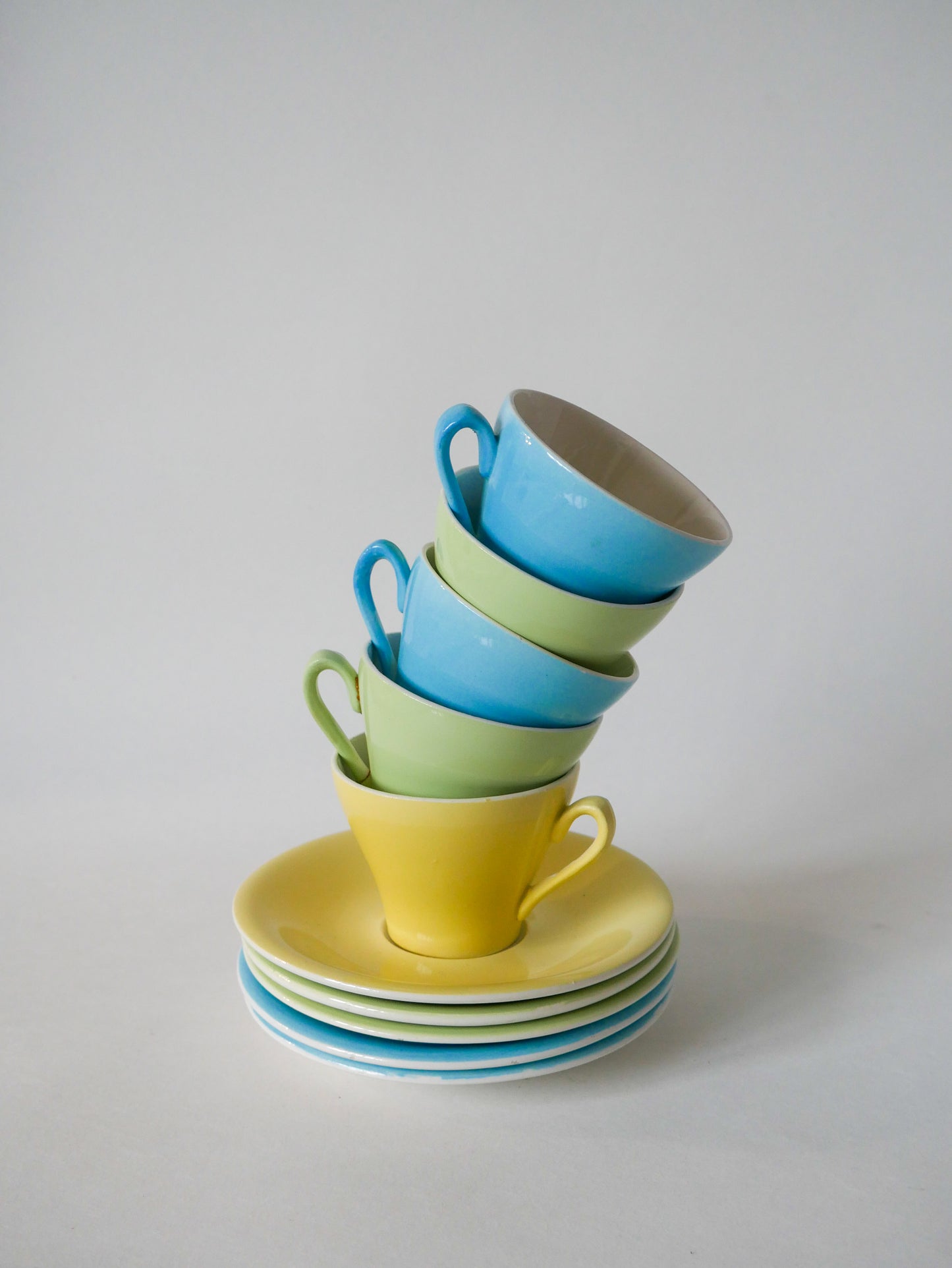 Lot de 4 tasses à café vert et bleu pastel 1950