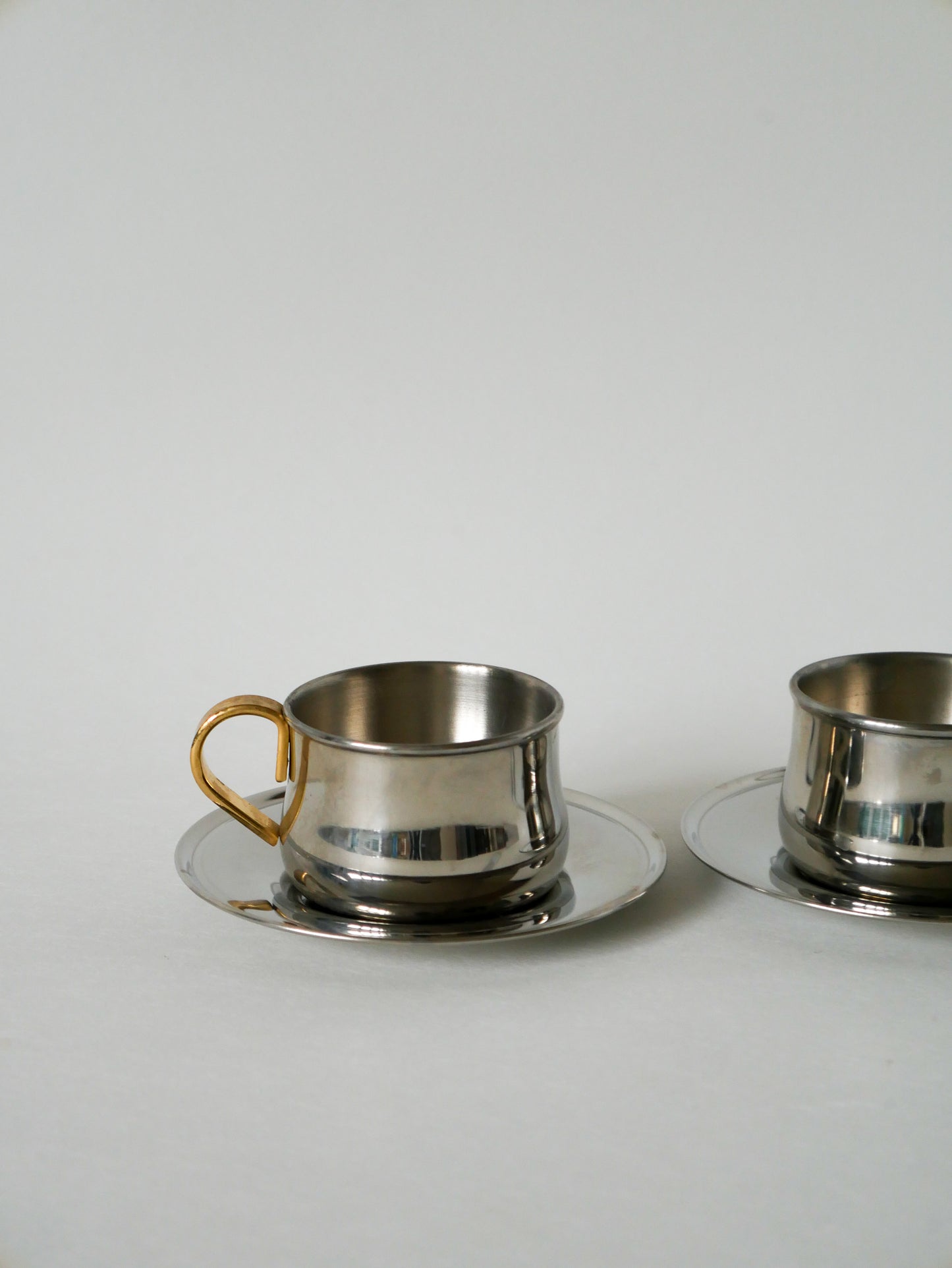 Duo de tasses à expresso en inox double parois Made in Italy, Design 1970