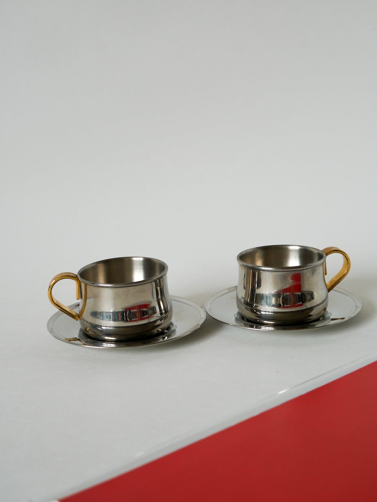 Duo de tasses à expresso en inox double parois Made in Italy, Design 1970