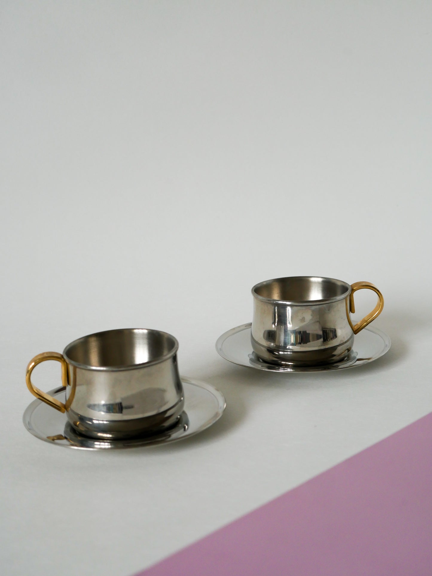 Duo de tasses à expresso en inox double parois Made in Italy, Design 1970