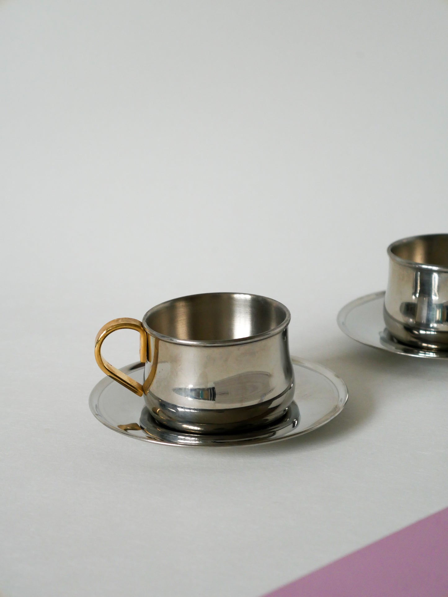 Duo de tasses à expresso en inox double parois Made in Italy, Design 1970