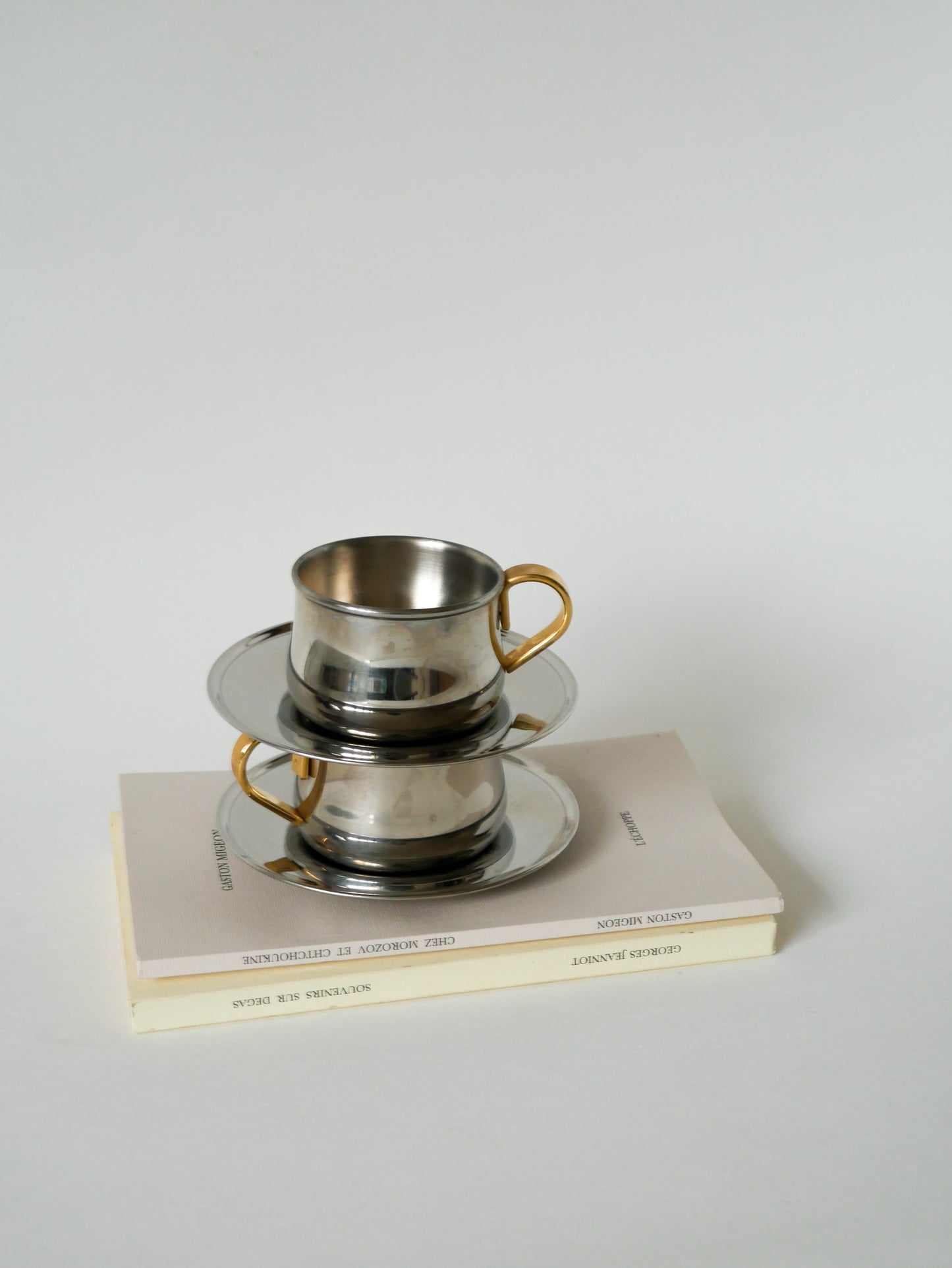 Duo de tasses à expresso en inox double parois Made in Italy, Design 1970