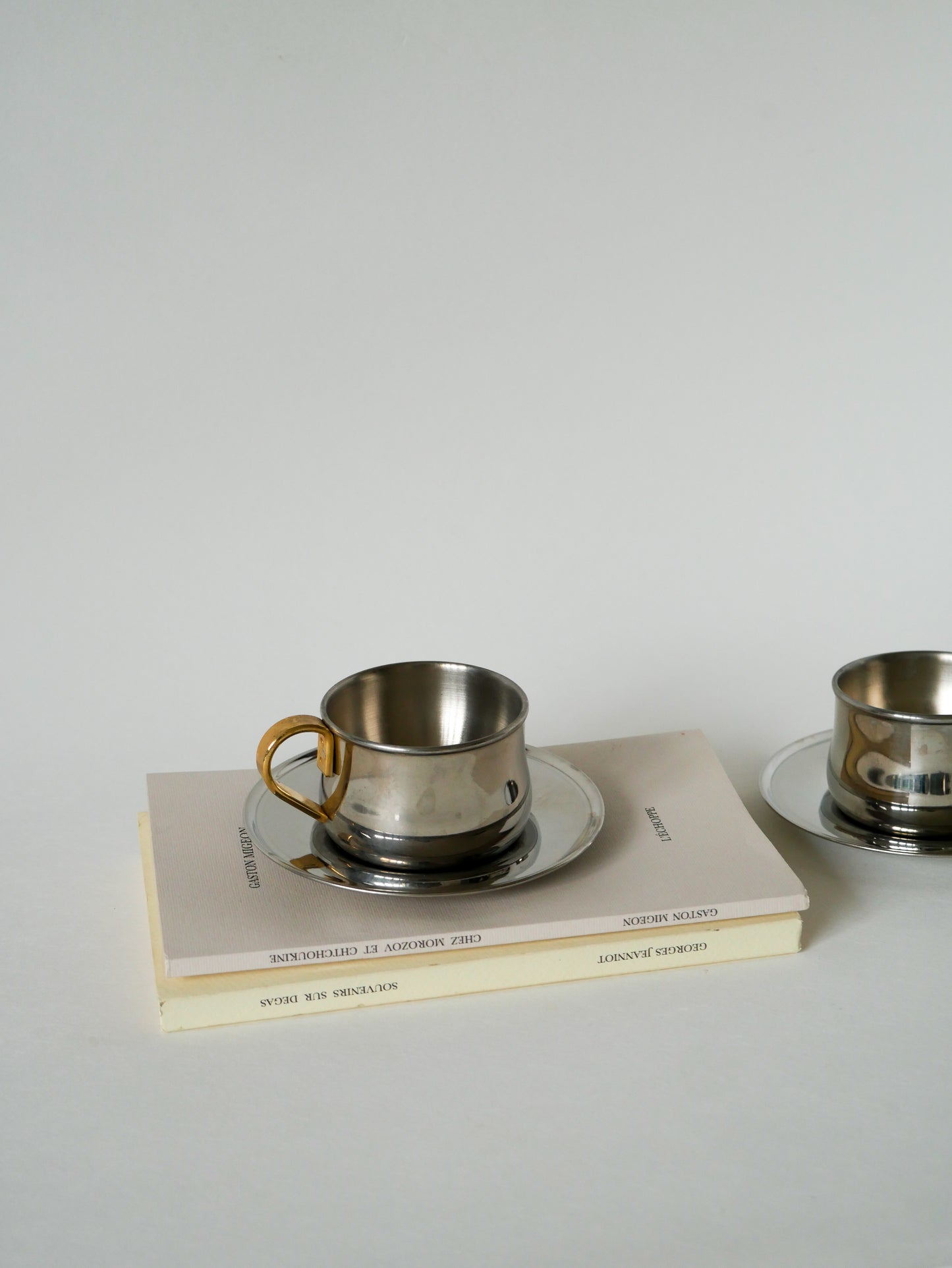 Duo de tasses à expresso en inox double parois Made in Italy, Design 1970