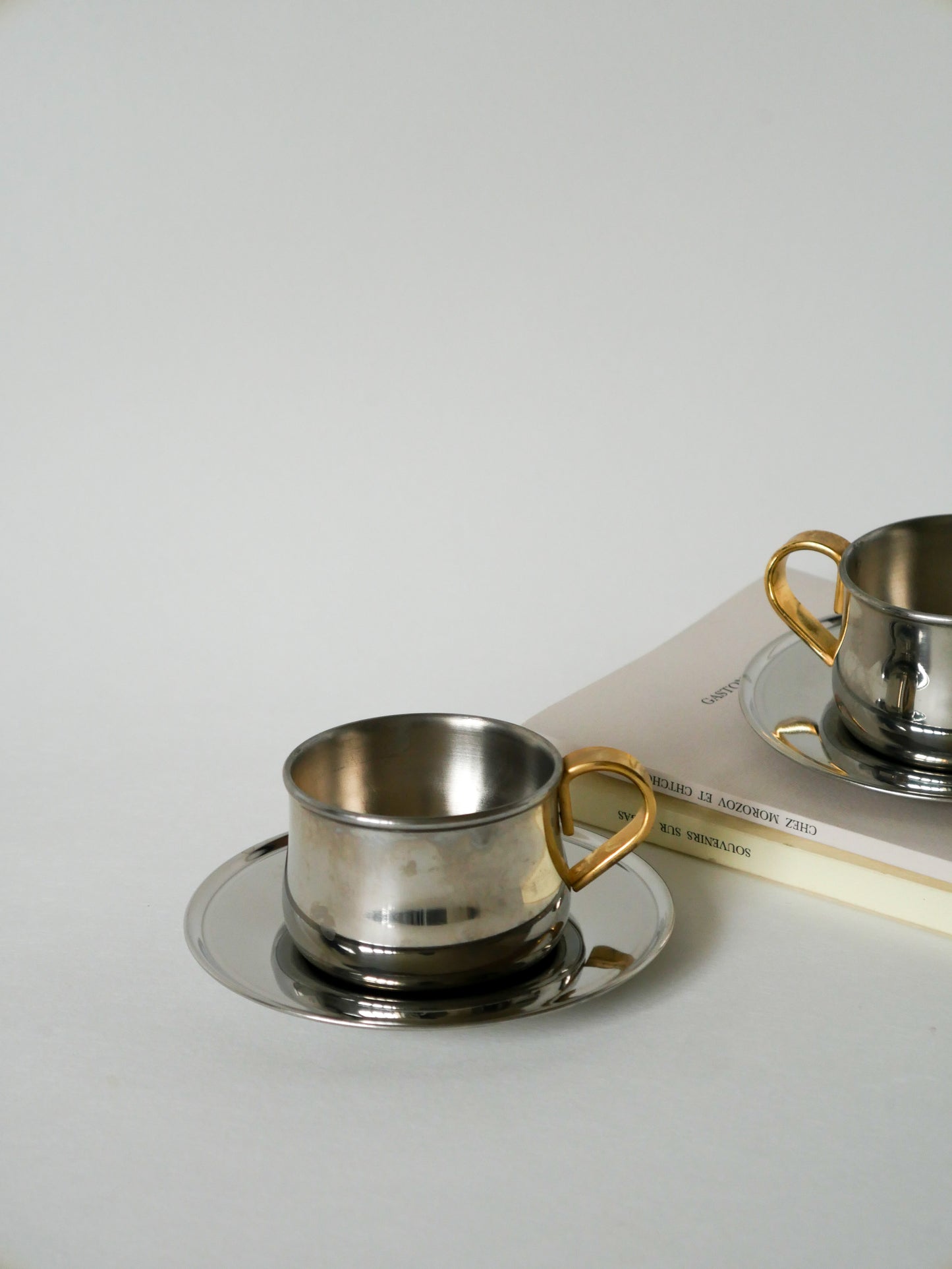 Duo de tasses à expresso en inox double parois Made in Italy, Design 1970