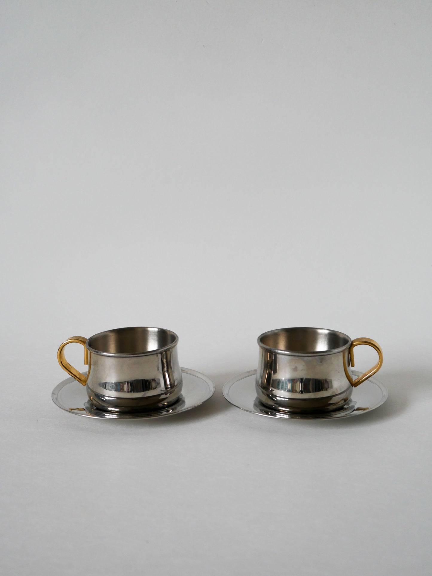 Duo de tasses à expresso en inox double parois Made in Italy, Design 1970