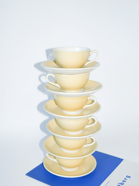 Ensemble de 6 tasses Pastel "Jaune" Digoin Sarreguemines, 1960