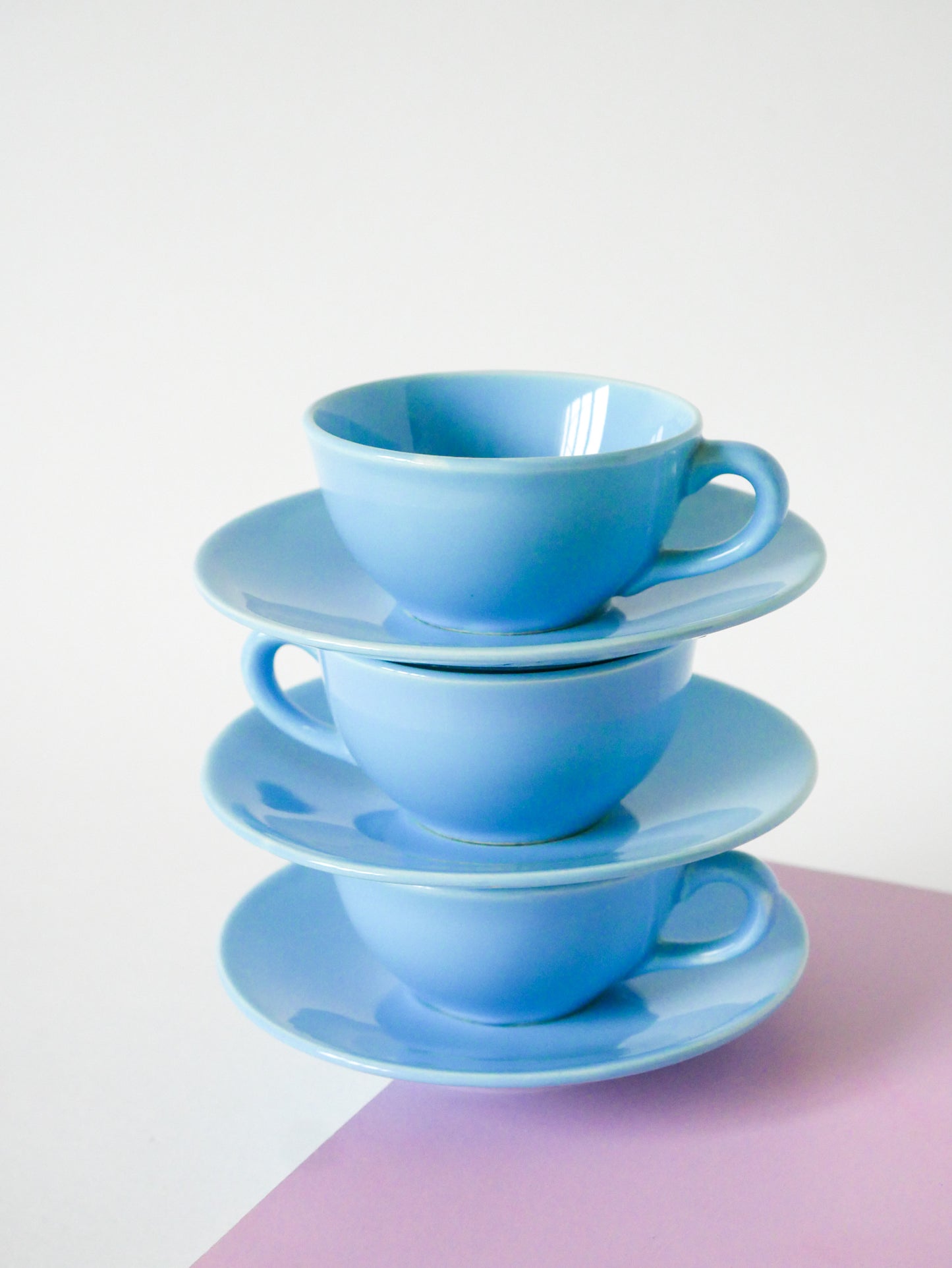 Ensemble de 6 tasses à café et soucoupes, Bleu Ciel, 1960