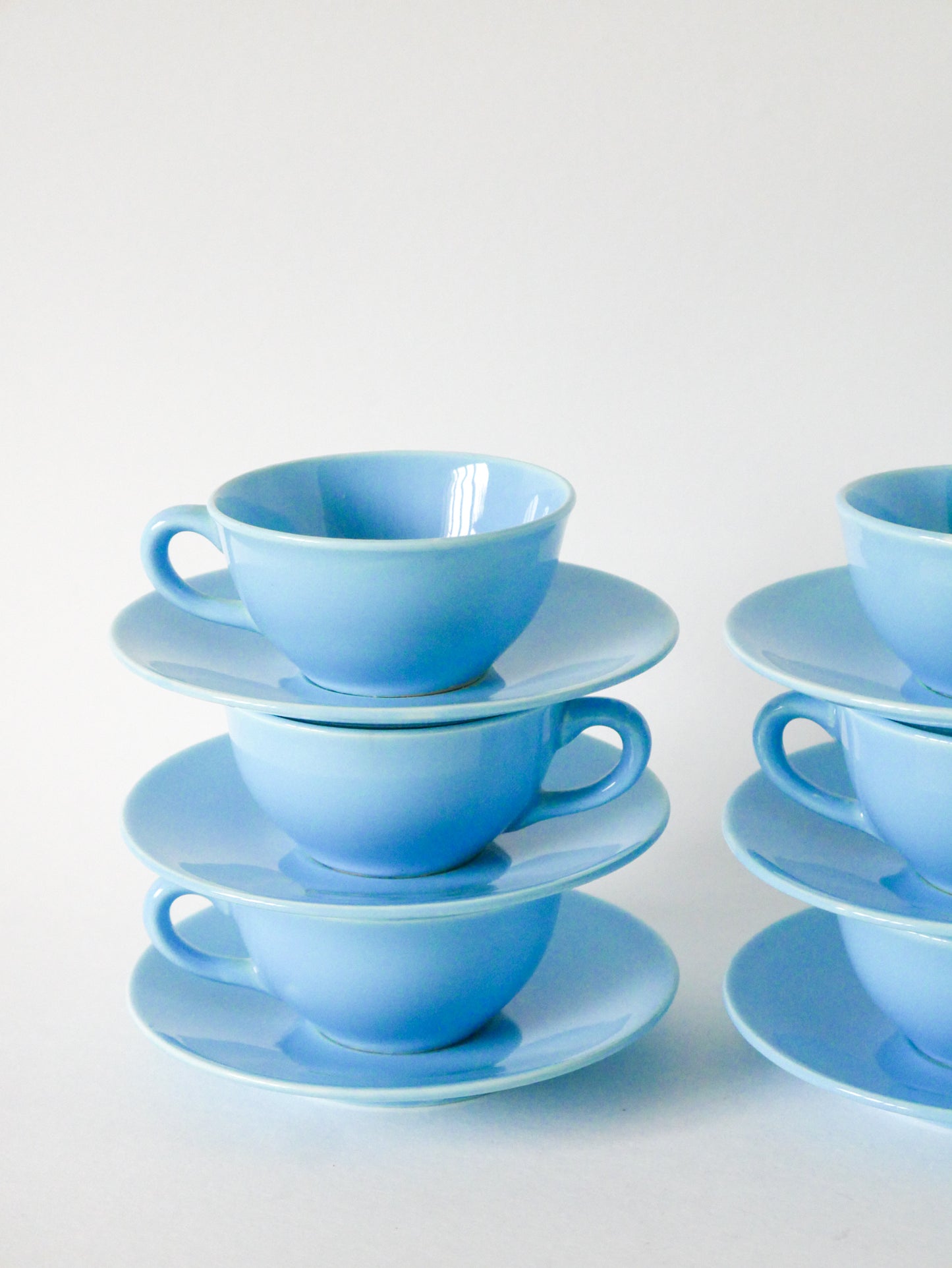 Ensemble de 6 tasses à café et soucoupes, Bleu Ciel, 1960