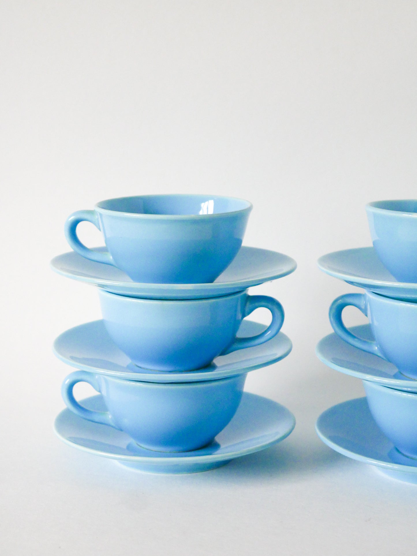 Ensemble de 6 tasses à café et soucoupes, Bleu Ciel, 1960