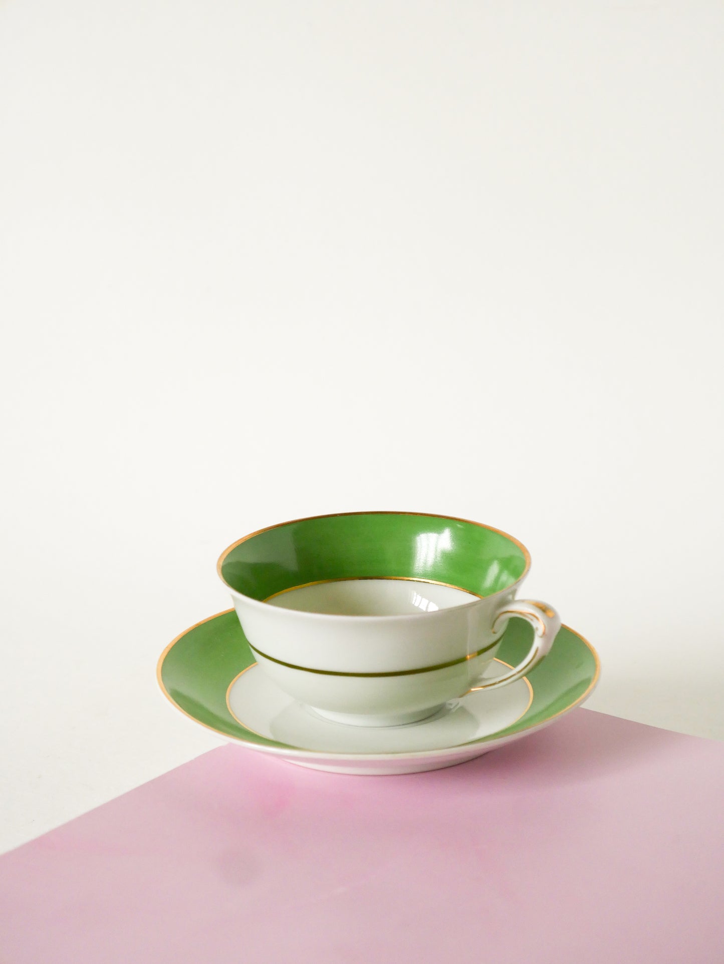 Duo de tasses à café colorées GDA Limoges, Vert, Made in France, 1950