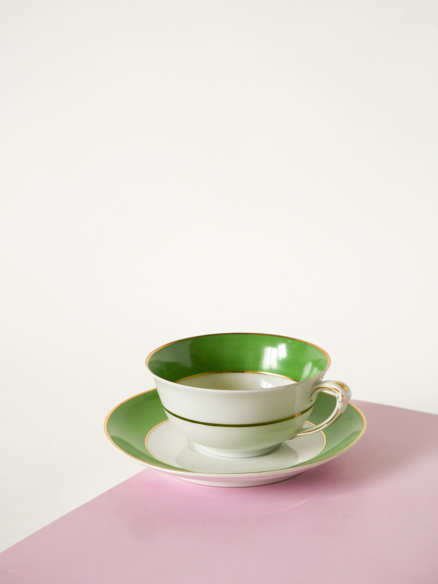 Duo de tasses à café colorées GDA Limoges, Vert, Made in France, 1950