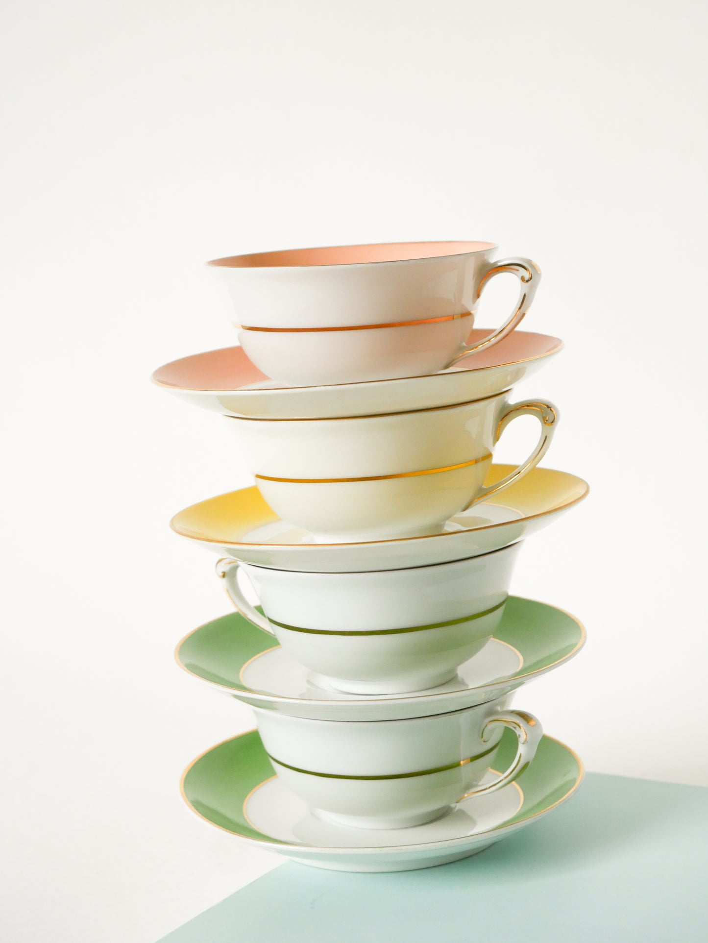 Duo de tasses à café colorées GDA Limoges, Vert, Made in France, 1950