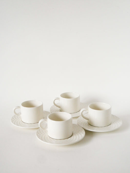 Ensemble de 4 tasses et sous-tasses à café en céramique, effet tressé, Made in Italy, Vintage