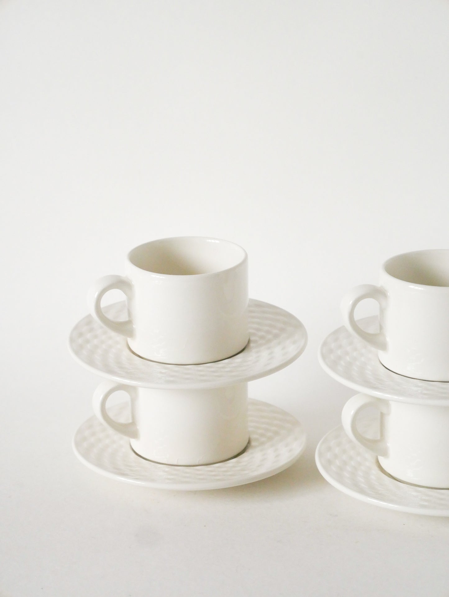 Ensemble de 4 tasses et sous-tasses à café en céramique, effet tressé, Made in Italy, Vintage