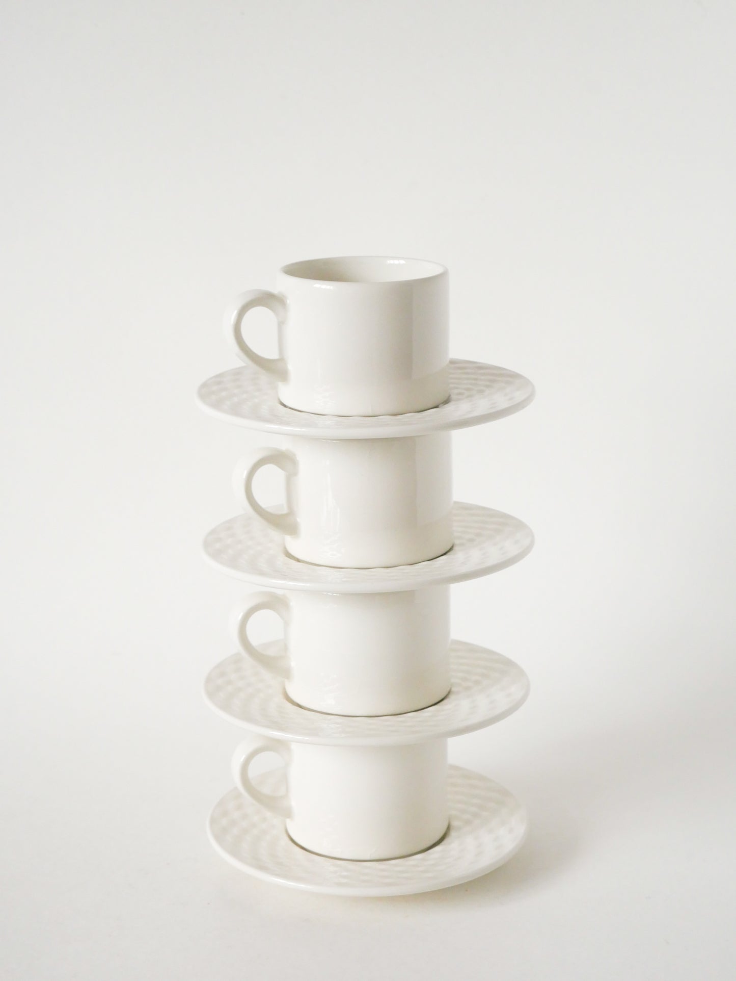 Ensemble de 4 tasses et sous-tasses à café en céramique, effet tressé, Made in Italy, Vintage