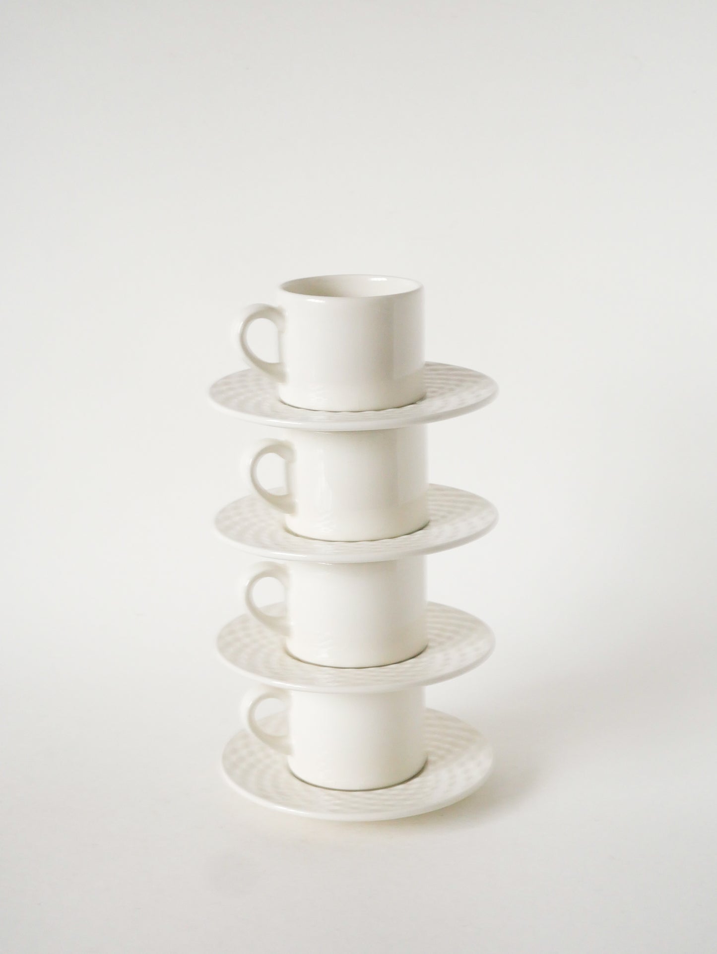 Ensemble de 4 tasses et sous-tasses à café en céramique, effet tressé, Made in Italy, Vintage