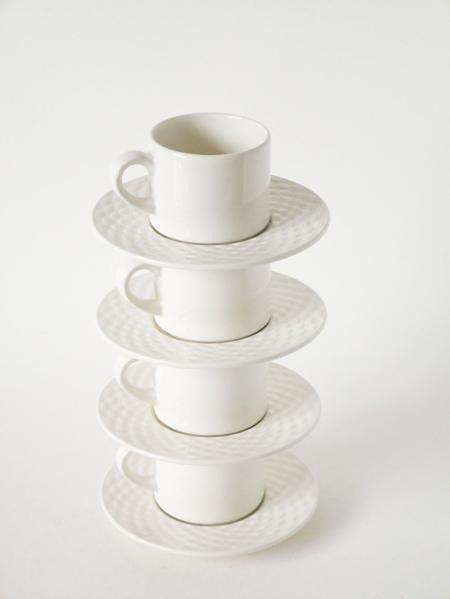 Ensemble de 4 tasses et sous-tasses à café en céramique, effet tressé, Made in Italy, Vintage