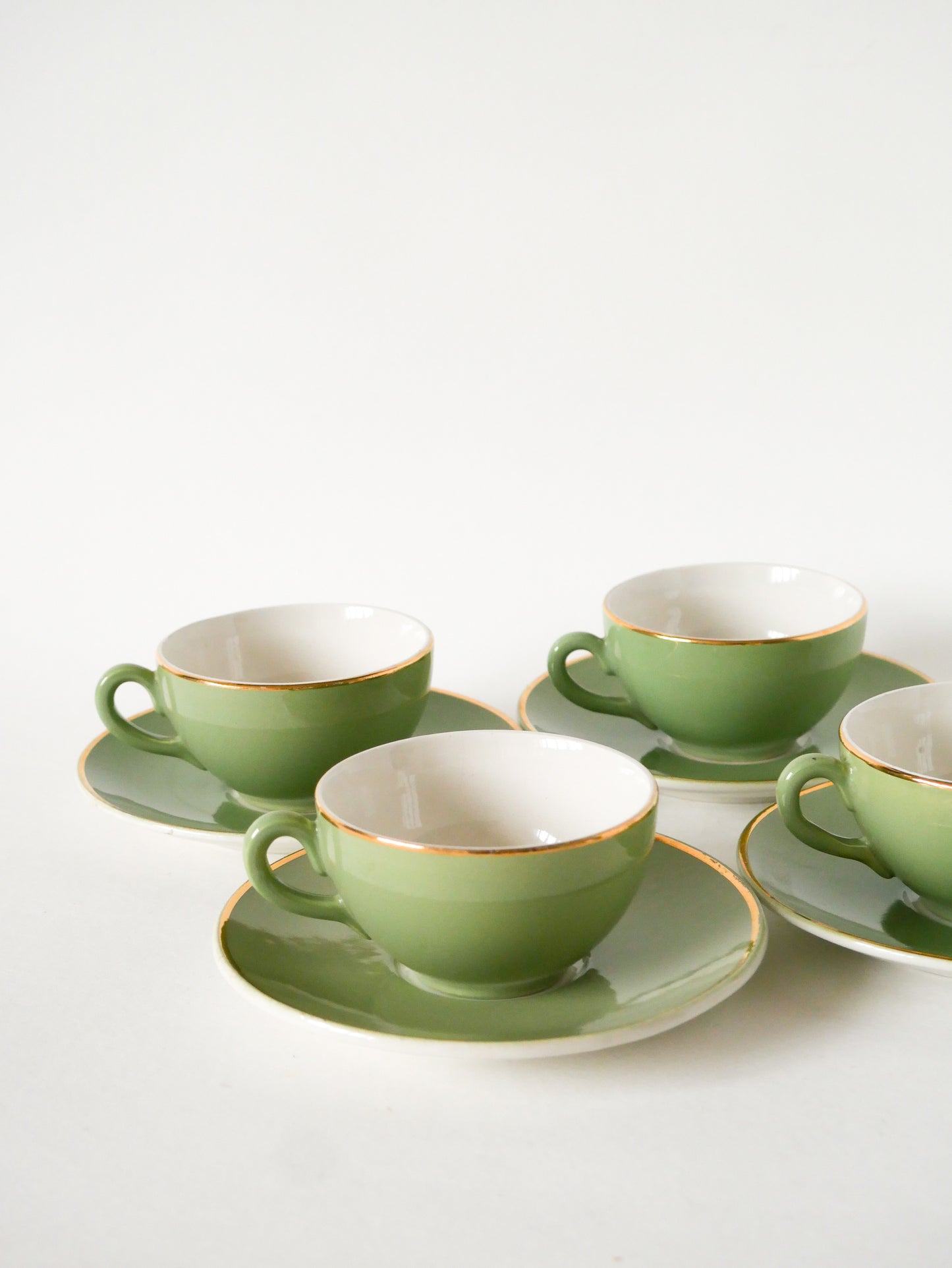 Ensemble de 4 tasses à café en céramique, Menthe et Doré, 1960