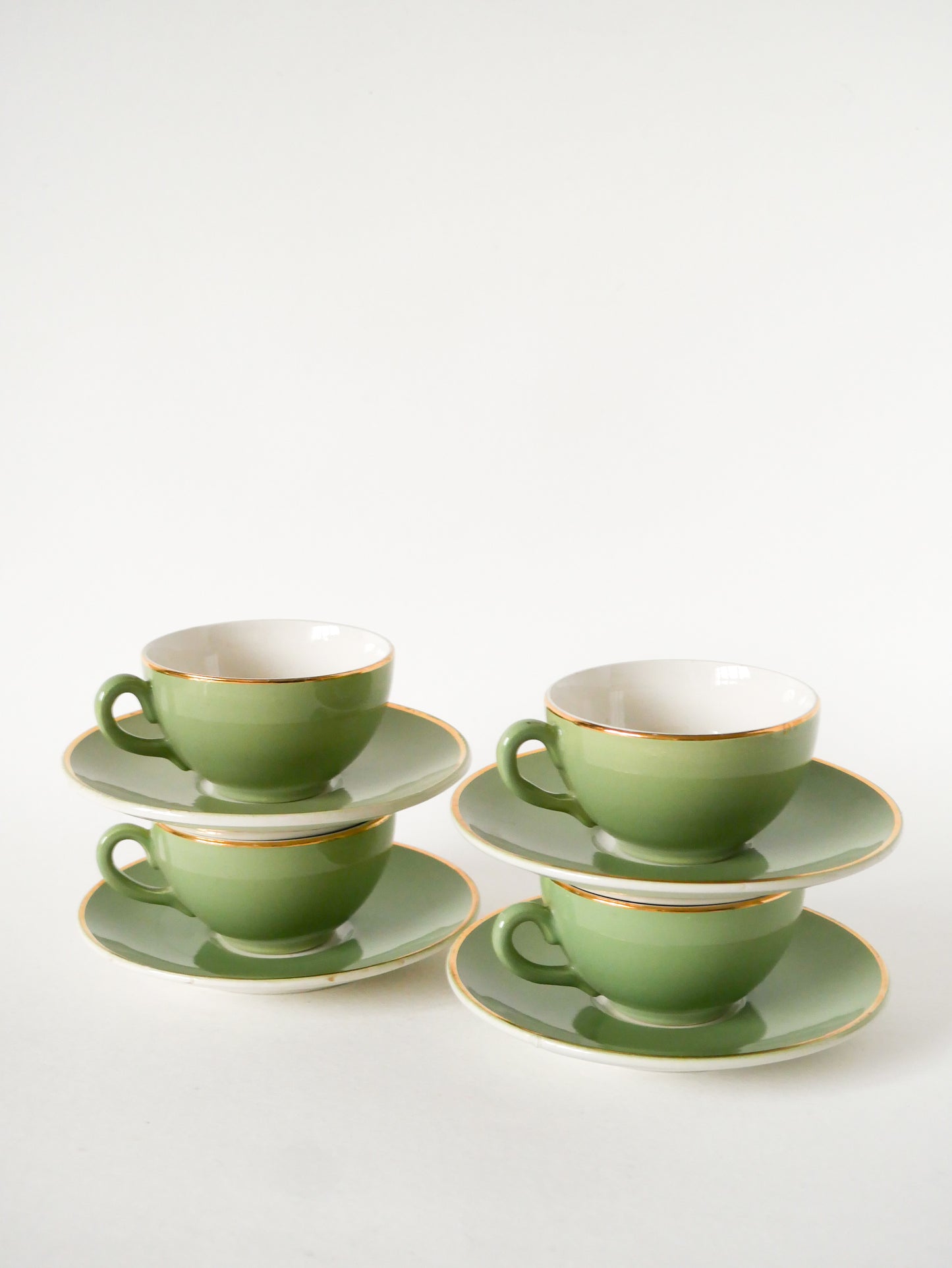 Ensemble de 4 tasses à café en céramique, Menthe et Doré, 1960