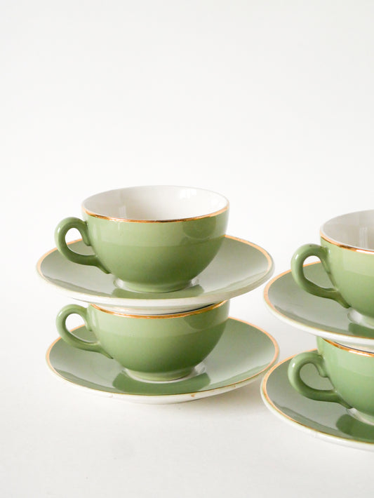 Ensemble de 4 tasses à café en céramique, Menthe et Doré, 1960