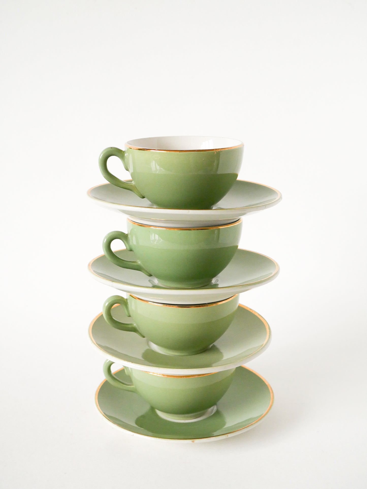 Ensemble de 4 tasses à café en céramique, Menthe et Doré, 1960