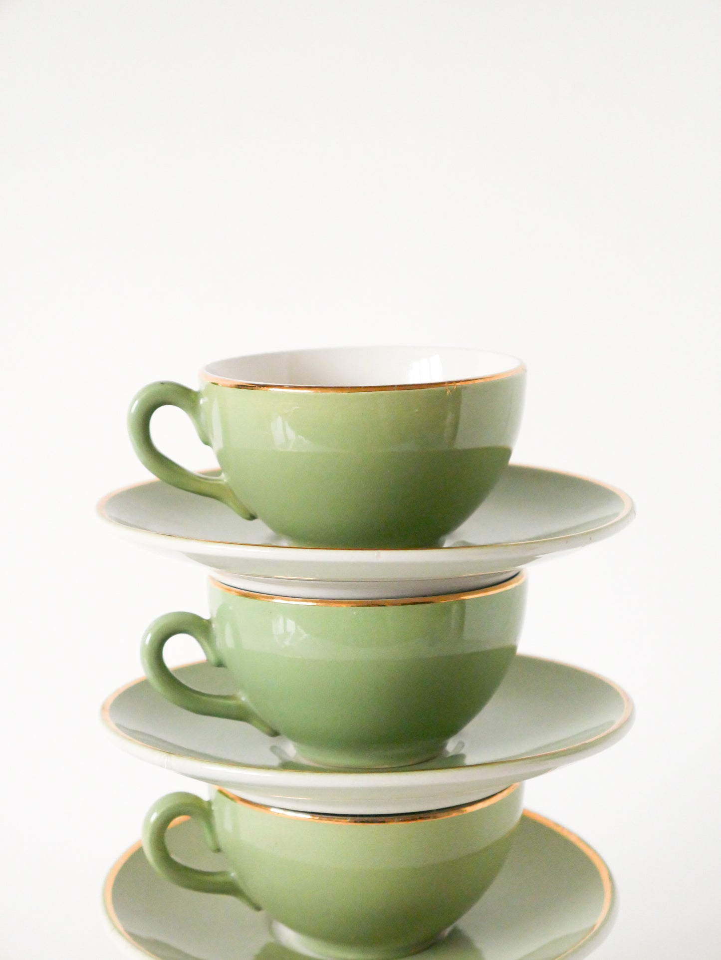 Ensemble de 4 tasses à café en céramique, Menthe et Doré, 1960