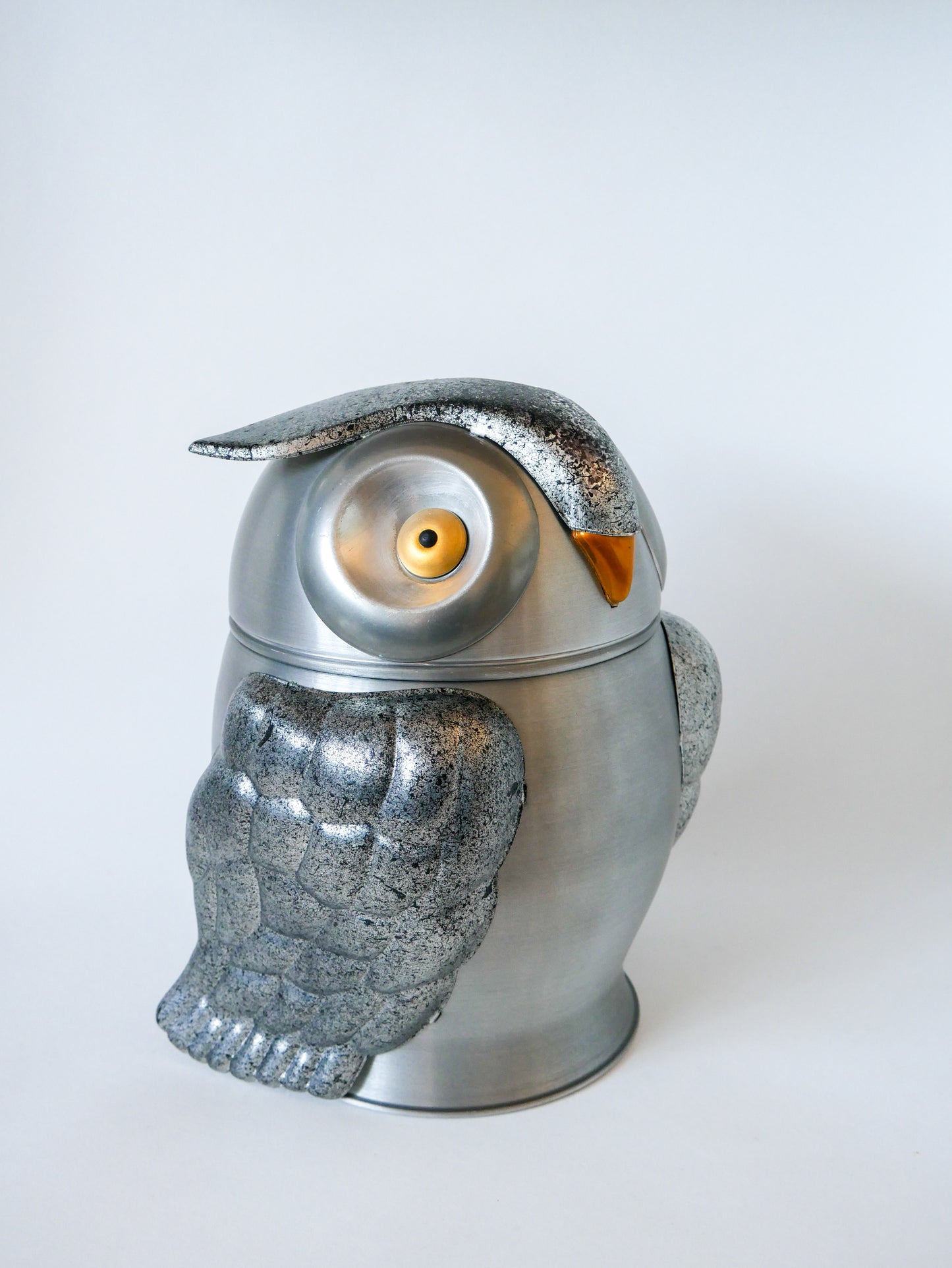 Seau à glaçon zoomorphe hibou géant en alu brossé, made in italy, 1970